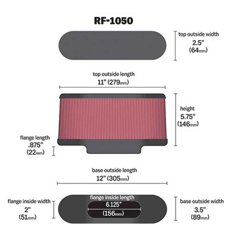 K&N Universal Air Filter Carbon Fiber Top 12in Flange ID x .875in Flange Length x 5.75in Height K&N Universal Air Filter Carbon Fiber Top 12in Flange ID x .875in Flange Length x 5.75in Height