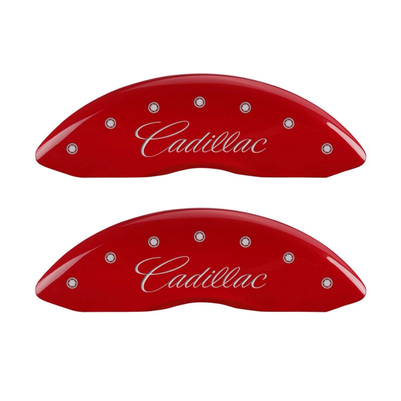 MGP 4 Caliper Covers Engraved Front & Rear Cursive/Cadillac Red finish silver ch MGP 4 Caliper Covers Engraved Front & Rear Cursive/Cadillac Red finish silver ch
