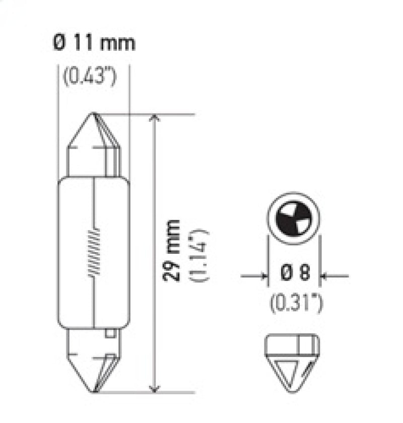 Hella Bulb 6428 12V 3W SV7-8 T2.25 8x28mm Hella Bulb 6428 12V 3W SV7-8 T2.25 8x28mm