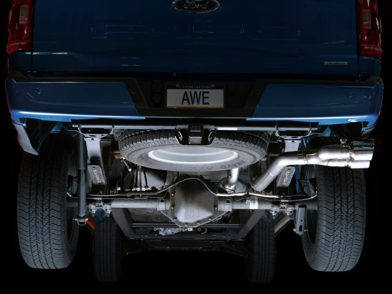 AWE 0FG 21+ Ford F150 Dual Side Exit Cat-Back Exhaust- 4.5in Chrome Silver Tips AWE 0FG 21+ Ford F150 Dual Side Exit Cat-Back Exhaust- 4.5in Chrome Silver Tips