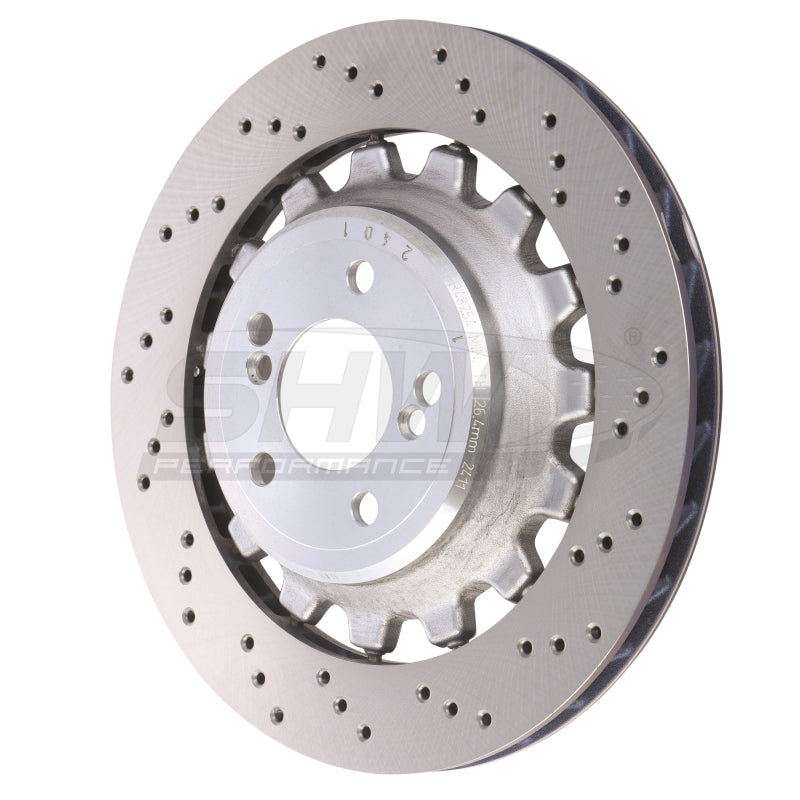 SHW 19-21 BMW M2 Competition 3.0L Right Rear Cross-Drilled Lightweight Brake Rotor (34118072020) SHW 19-21 BMW M2 Competition 3.0L Right Rear Cross-Drilled Lightweight Brake Rotor (34118072020)
