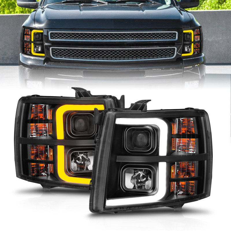 ANZO 2007-2013 Chevrolet Silverado 1500 Projector w/ Light Bar Black Housing w/ Sequential ANZO 2007-2013 Chevrolet Silverado 1500 Projector w/ Light Bar Black Housing w/ Sequential