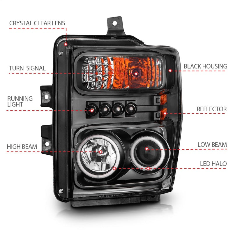 ANZO 2008-2010 Ford F-250 Projector Headlights w/ Halo Black (CCFL) ANZO 2008-2010 Ford F-250 Projector Headlights w/ Halo Black (CCFL)