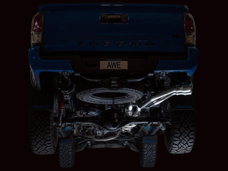 AWE 16-22 Toyota Tacoma 0FG Catback Exhaust w/ BashGuard - Dual Chrome Silver Tips AWE 16-22 Toyota Tacoma 0FG Catback Exhaust w/ BashGuard - Dual Chrome Silver Tips