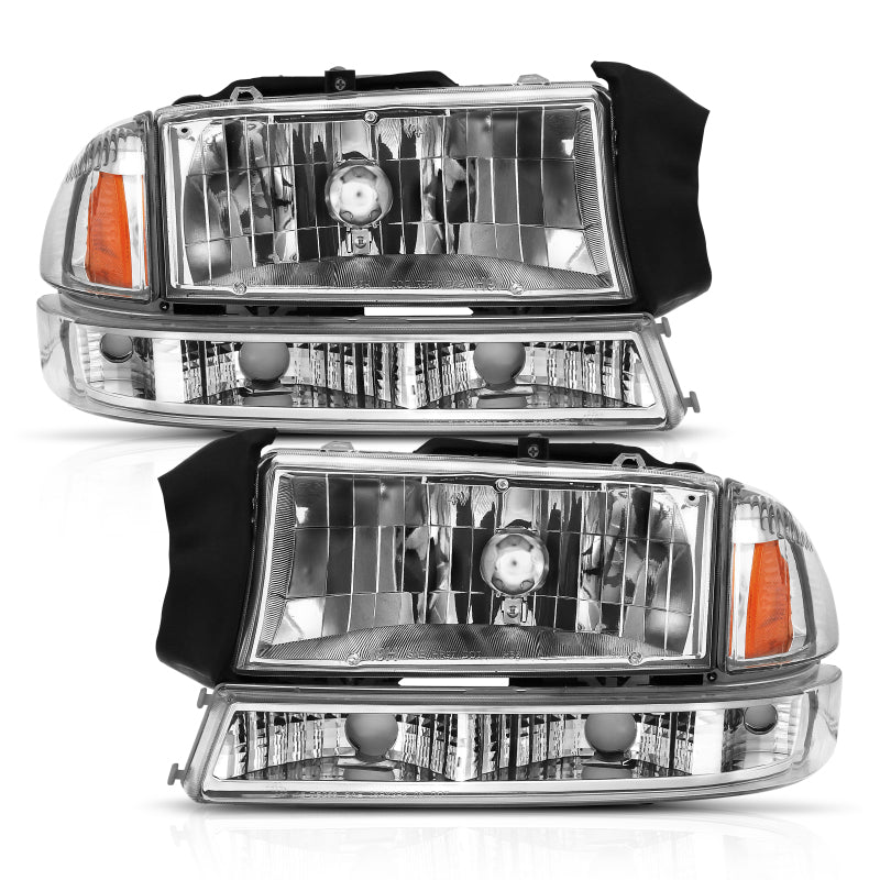 ANZO 1997-2004 Dodge Dakota Crystal Headlight Set Chrome Amber ANZO 1997-2004 Dodge Dakota Crystal Headlight Set Chrome Amber