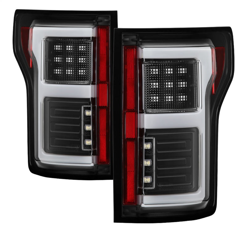 Spyder 15-18 Ford F-150 Light Bar LED Tail Lights (w/Blind Spot) - Black (ALT-YD-FF15015BS-LBLED-BK) Spyder 15-18 Ford F-150 Light Bar LED Tail Lights (w/Blind Spot) - Black (ALT-YD-FF15015BS-LBLED-BK)