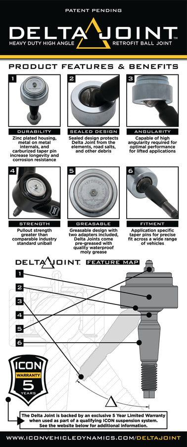 ICON 01-10 GM HD Tubular Upper Control Arm Delta Joint Kit ICON 01-10 GM HD Tubular Upper Control Arm Delta Joint Kit