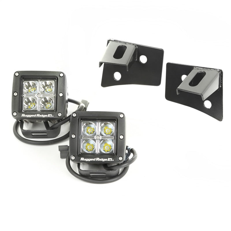 Rugged Ridge 07-18 Jeep Wrangler JK Square Windshield LED Light Kit w/ Brackets Rugged Ridge 07-18 Jeep Wrangler JK Square Windshield LED Light Kit w/ Brackets