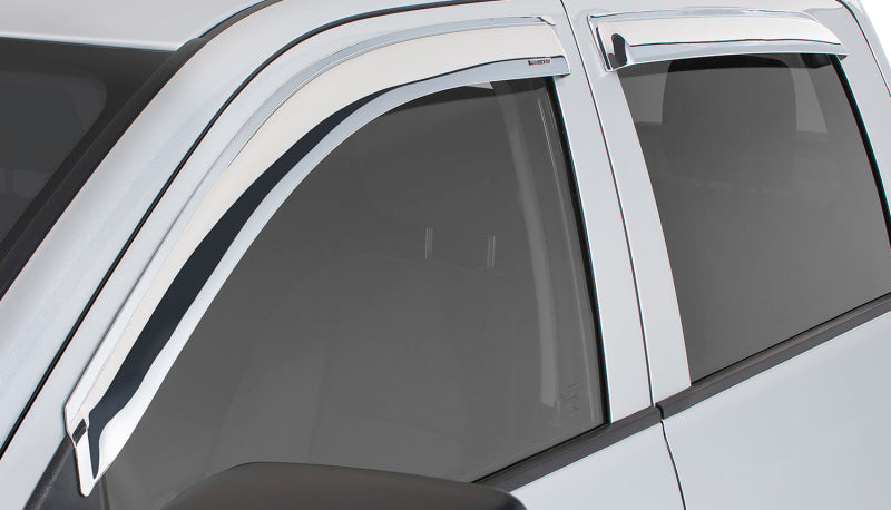 Stampede 2019 Chevy Silverado 1500 Double Cab Pickup Tape-Onz Sidewind Deflector 4pc - Chrome Stampede 2019 Chevy Silverado 1500 Double Cab Pickup Tape-Onz Sidewind Deflector 4pc - Chrome