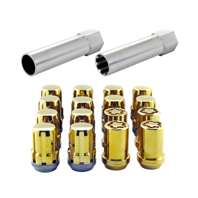 McGard SplineDrive Tuner 4 Lug Install Kit w/Locks & Tool (Cone) M12x1.25 / 13/16 Hex - Gold (CS) McGard SplineDrive Tuner 4 Lug Install Kit w/Locks & Tool (Cone) M12x1.25 / 13/16 Hex - Gold (CS)