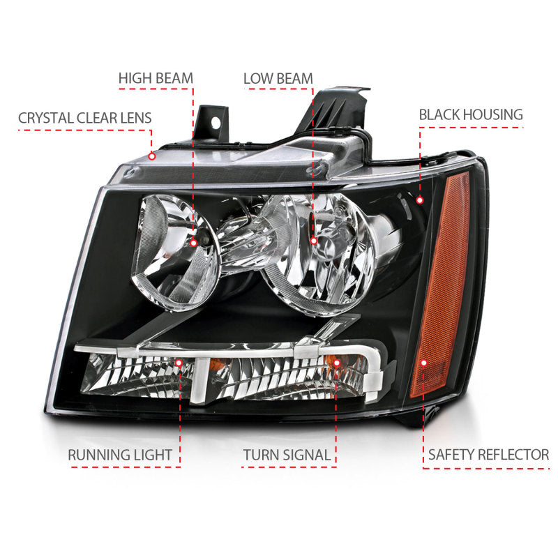 ANZO 2007-2014 Chevrolet Tahoe/Suburban Crystal Headlights Black ANZO 2007-2014 Chevrolet Tahoe/Suburban Crystal Headlights Black