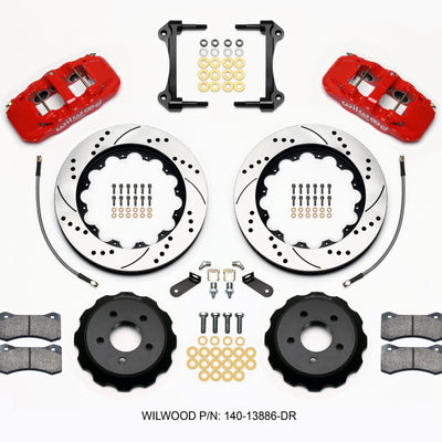 Wilwood AERO6 Front Hat Kit 14.00 Drilled Red 2015-Up Mustang w/Lines