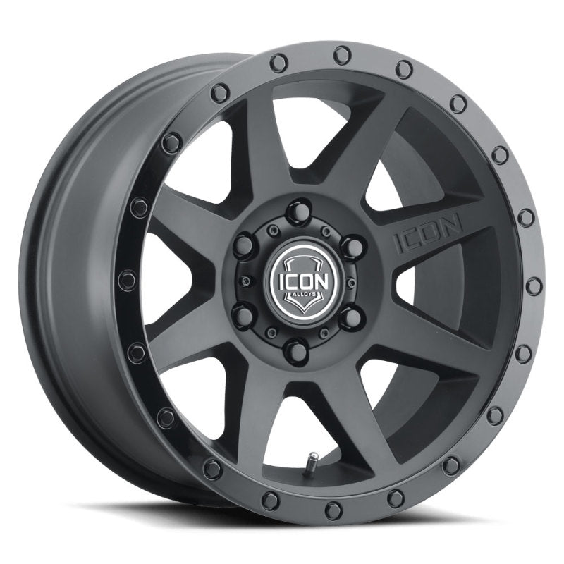 ICON Rebound 17x8.5 6x5.5 0mm Offset 4.75in BS 106.1mm Bore Double Black Wheel ICON Rebound 17x8.5 6x5.5 0mm Offset 4.75in BS 106.1mm Bore Double Black Wheel