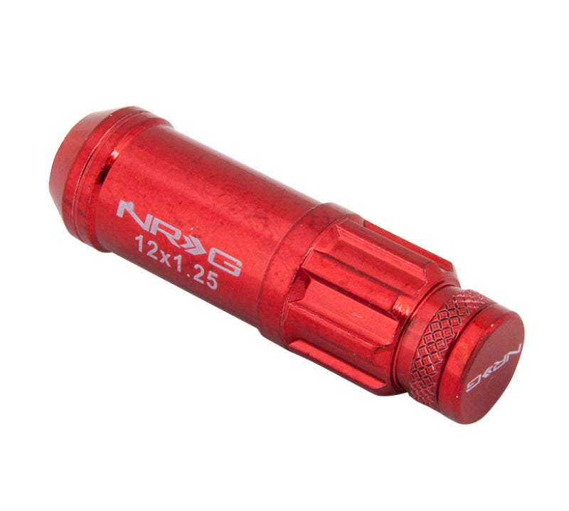 NRG 700 Series M12 X 1.25 Steel Lug Nut w/Dust Cap Cover Set 21 Pc w/Locks & Lock Socket - Red NRG 700 Series M12 X 1.25 Steel Lug Nut w/Dust Cap Cover Set 21 Pc w/Locks & Lock Socket - Red