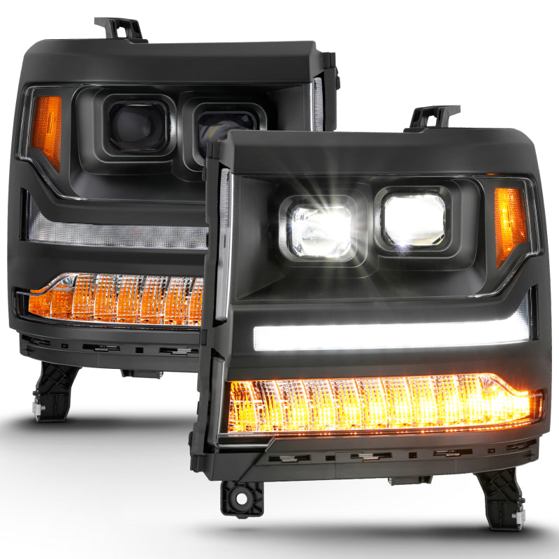 ANZO 16-18 Chevrolet Silverado 1500 LED Projector Headlights w/Plank Style Switchback Chrome w/Amber ANZO 16-18 Chevrolet Silverado 1500 LED Projector Headlights w/Plank Style Switchback Chrome w/Amber