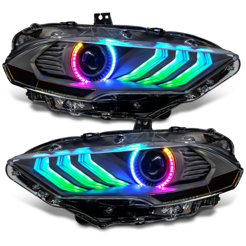 Oracle Lighting 18-23 Ford Mustang Dynamic ColorSHIFT LED Headlights - Black Series SEE WARRANTY Oracle Lighting 18-23 Ford Mustang Dynamic ColorSHIFT LED Headlights - Black Series SEE WARRANTY