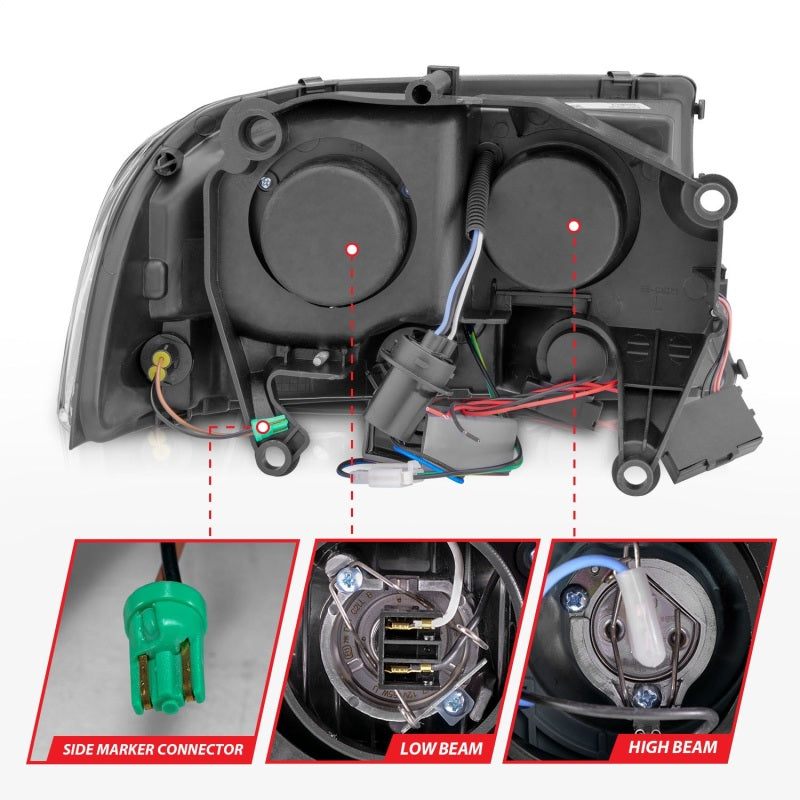 ANZO 1997-2004 Dodge Dakota Crystal Headlights Black 1pc ANZO 1997-2004 Dodge Dakota Crystal Headlights Black 1pc