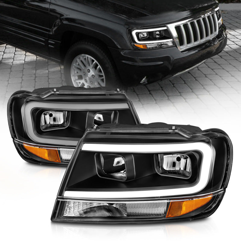 ANZO 99-04 Jeep Grand Cherokee Crystal Headlights - w/ Light Bar Black Housing ANZO 99-04 Jeep Grand Cherokee Crystal Headlights - w/ Light Bar Black Housing
