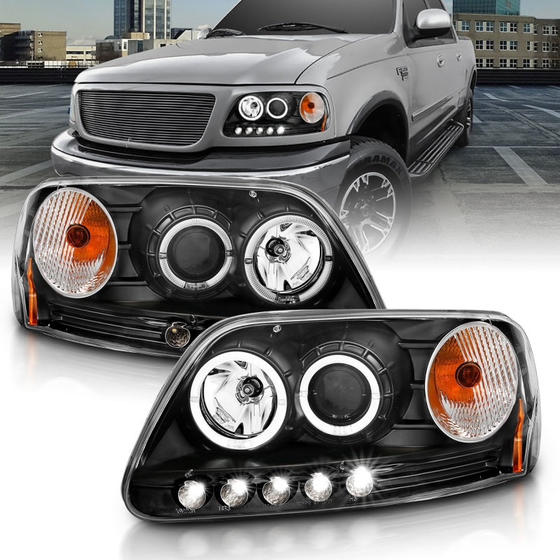 ANZO 1997.5-2003 Ford F-150 Projector Headlights w/ Halo and LED Black 1pc ANZO 1997.5-2003 Ford F-150 Projector Headlights w/ Halo and LED Black 1pc