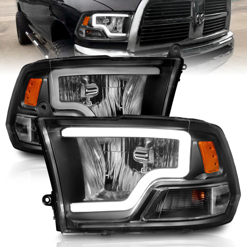 ANZO 2009-2018 Dodge Ram 1500 Crystal Headlights w/ Light Bar Black Housing ANZO 2009-2018 Dodge Ram 1500 Crystal Headlights w/ Light Bar Black Housing