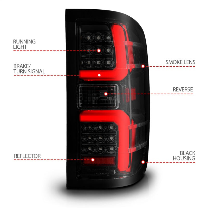 ANZO 15-19 Chevrolet Silverado 2500 HD/3500 HD LED Taillight w/ Sequential Black Housing/Smoke Lens ANZO 15-19 Chevrolet Silverado 2500 HD/3500 HD LED Taillight w/ Sequential Black Housing/Smoke Lens