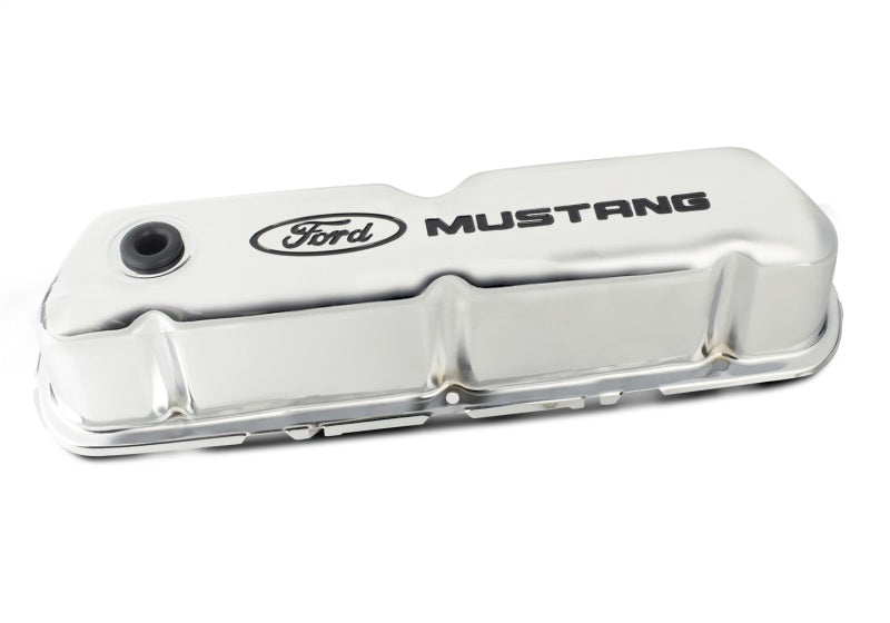 Ford Racing Ford Mustang Logo Stamped Steel Chrome Valve Covers Ford Racing Ford Mustang Logo Stamped Steel Chrome Valve Covers