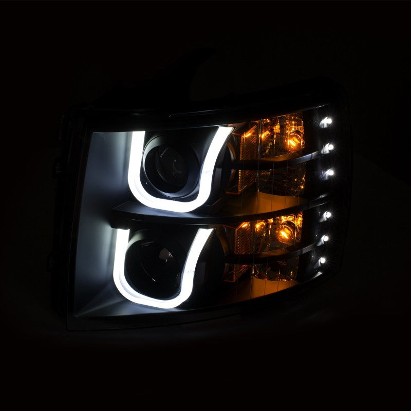 ANZO 2007-2013 Chevrolet Silverado 1500/2500 Projector Headlights w/ U-Bar Switchback Black w/ Amber ANZO 2007-2013 Chevrolet Silverado 1500/2500 Projector Headlights w/ U-Bar Switchback Black w/ Amber
