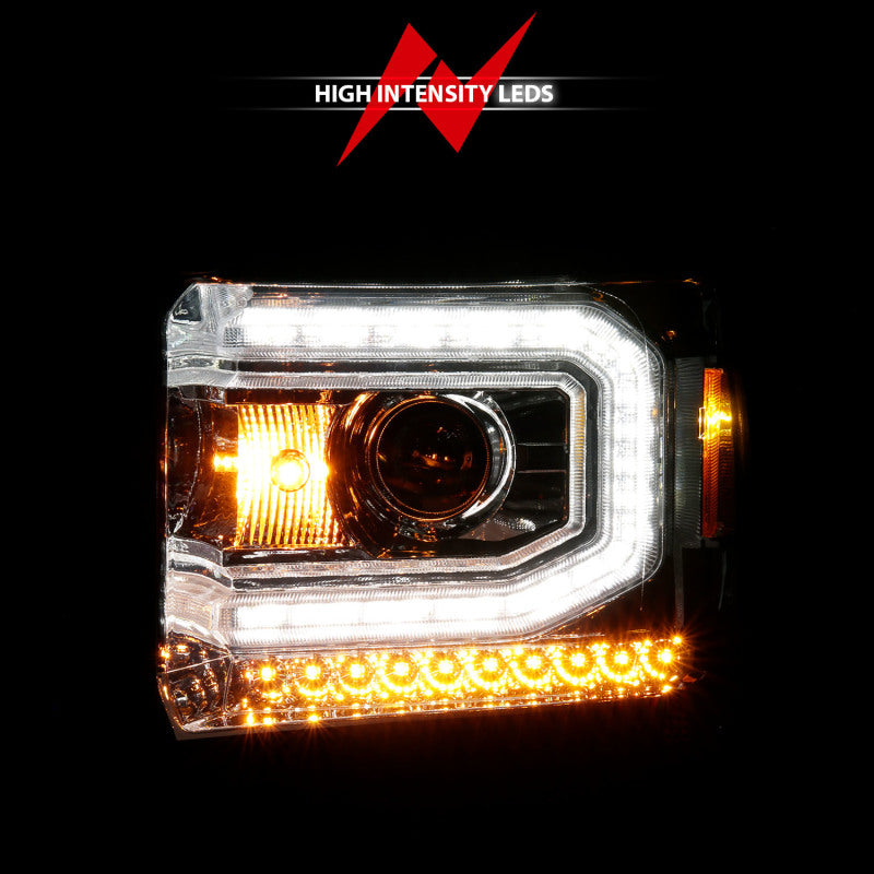 ANZO 2014-2015 Gmc Sierra 1500 Projector Headlights w/ Light Bar Chrome Housing (Halogen Type) ANZO 2014-2015 Gmc Sierra 1500 Projector Headlights w/ Light Bar Chrome Housing (Halogen Type)