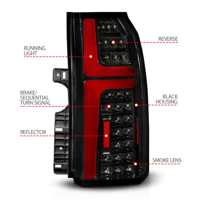 ANZO 15-20 Chevrolet Tahoe Sequential LED Tube Taillights Black ANZO 15-20 Chevrolet Tahoe Sequential LED Tube Taillights Black