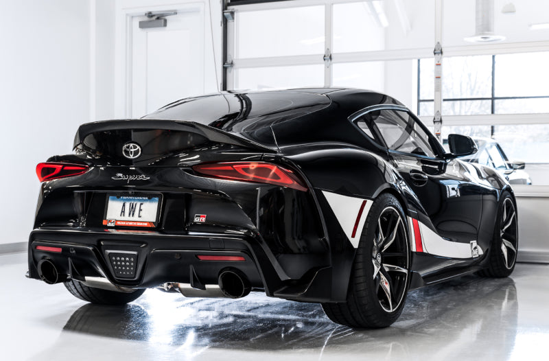 AWE 2020 Toyota Supra A90 Resonated Touring Edition Exhaust - 5in Diamond Black Tips AWE 2020 Toyota Supra A90 Resonated Touring Edition Exhaust - 5in Diamond Black Tips
