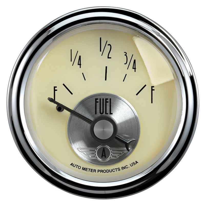 AutoMeter Gauge Fuel Level 2-1/16in. 0 Ohm(e) to 90 Ohm(f) Elec Prestige Antq. Ivory AutoMeter Gauge Fuel Level 2-1/16in. 0 Ohm(e) to 90 Ohm(f) Elec Prestige Antq. Ivory