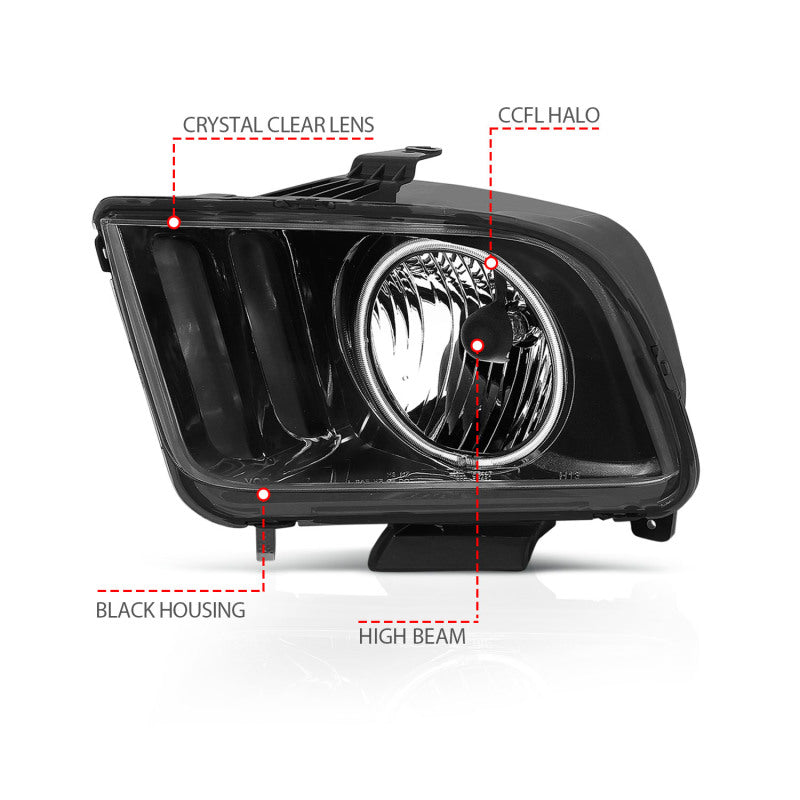 ANZO 2005-2009 Ford Mustang Crystal Headlights w/ Halo Black (CCFL) ANZO 2005-2009 Ford Mustang Crystal Headlights w/ Halo Black (CCFL)
