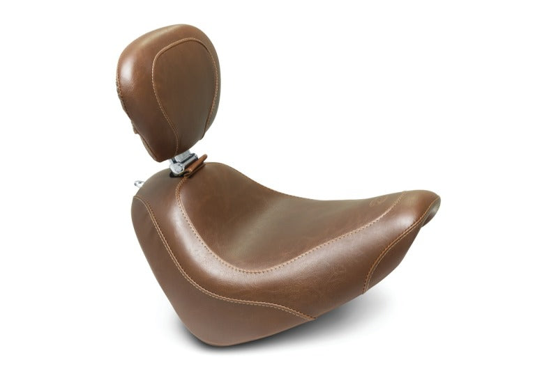 Mustang 18-21 Harley Fat Bob Wide Tripper Solo Seat w/Driver Backrest - Brown Mustang 18-21 Harley Fat Bob Wide Tripper Solo Seat w/Driver Backrest - Brown