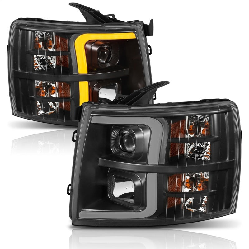 ANZO 07-13 Chevrolet Silverado 1500 Plank Style Projector Headlights Black w/ Amber ANZO 07-13 Chevrolet Silverado 1500 Plank Style Projector Headlights Black w/ Amber