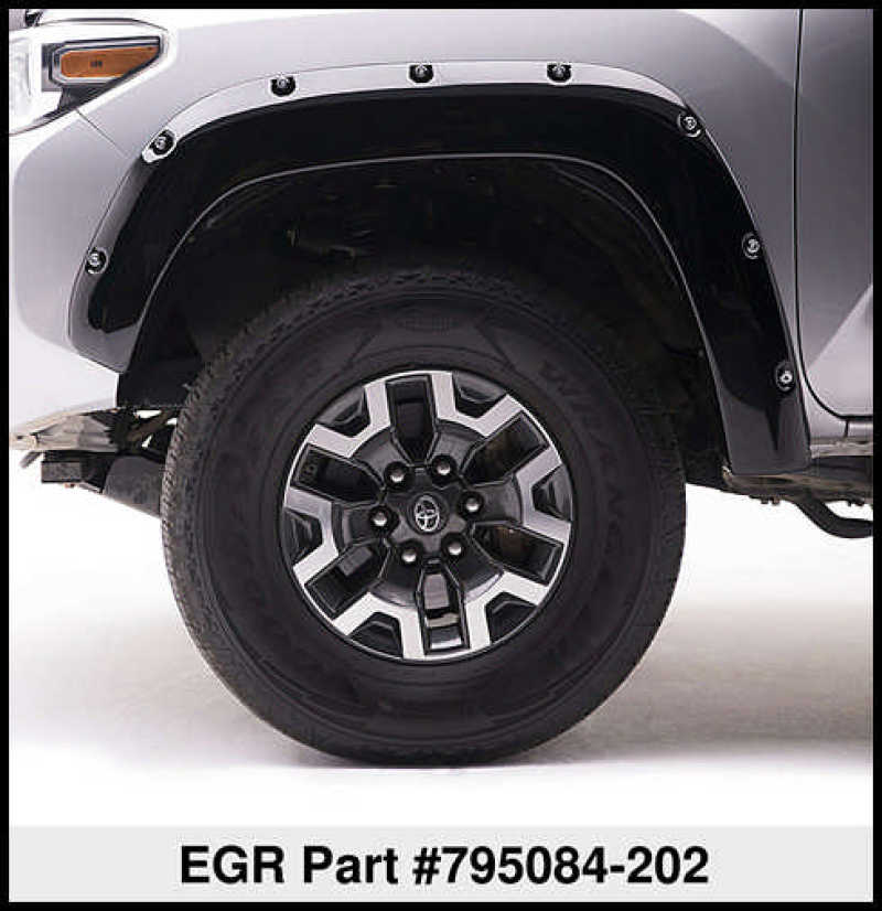 EGR 16+ Toyota Tacoma w/Mudflap Bolt-On Look Color Match Fender Flares - Set - Black EGR 16+ Toyota Tacoma w/Mudflap Bolt-On Look Color Match Fender Flares - Set - Black