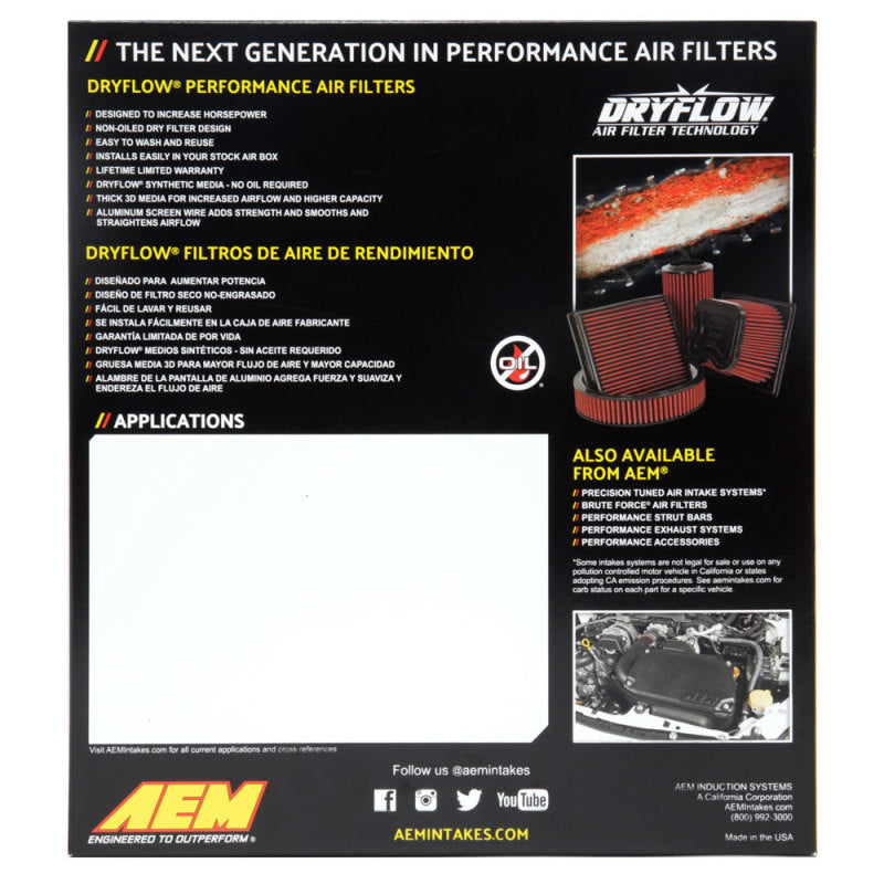 AEM 16-17 Honda Pilot V6-3.5L F/l DryFlow Air Filter AEM 16-17 Honda Pilot V6-3.5L F/l DryFlow Air Filter