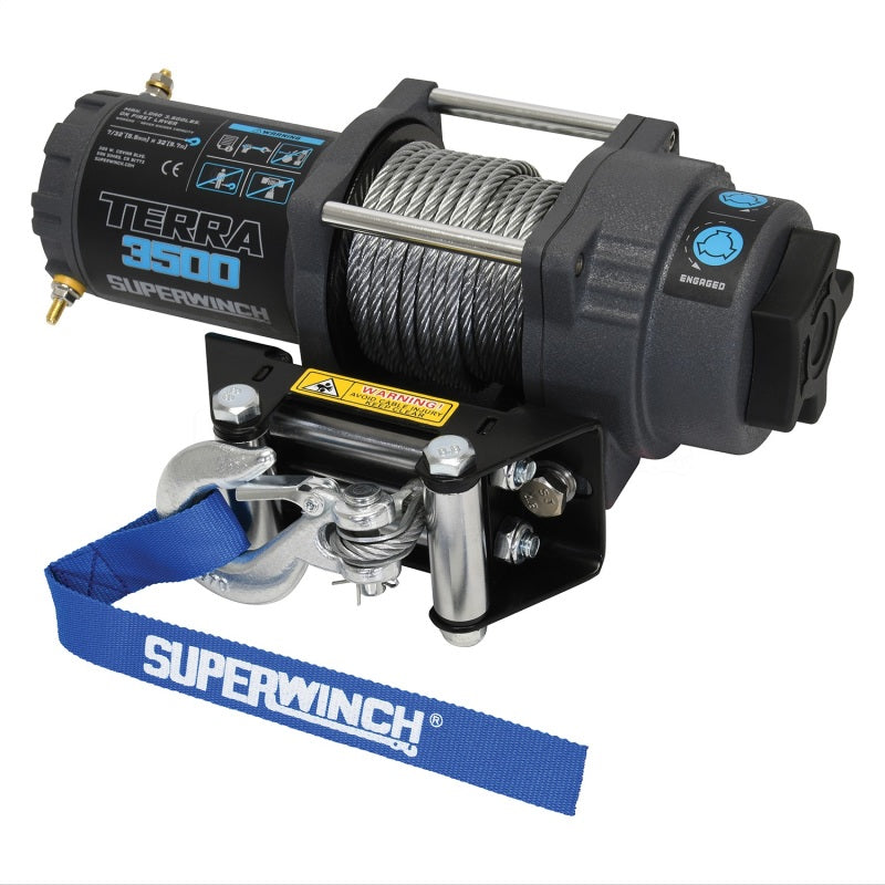 Superwinch 3500 LBS 12V DC 7/32 in x 32 ft Steel Rope Terra 3500 Winch - Gray Wrinkle Superwinch 3500 LBS 12V DC 7/32 in x 32 ft Steel Rope Terra 3500 Winch - Gray Wrinkle