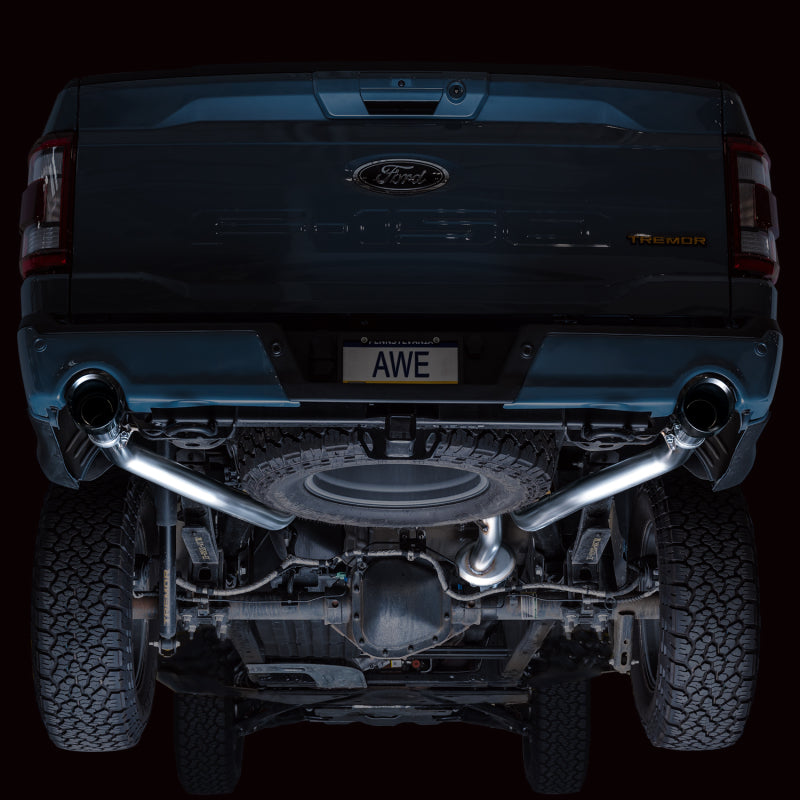 AWE Tuning 2021+ Ford F-150 Tremor (w/ Bumper Cutouts) 0FG Resonated Catback - Diamond Black Tips AWE Tuning 2021+ Ford F-150 Tremor (w/ Bumper Cutouts) 0FG Resonated Catback - Diamond Black Tips