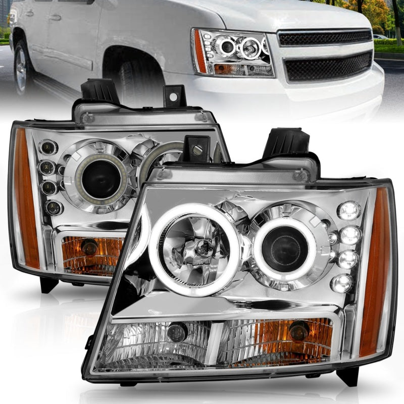 ANZO 2007-2013 Chevrolet Avalanche Projector Headlights w/ Halo Chrome ANZO 2007-2013 Chevrolet Avalanche Projector Headlights w/ Halo Chrome