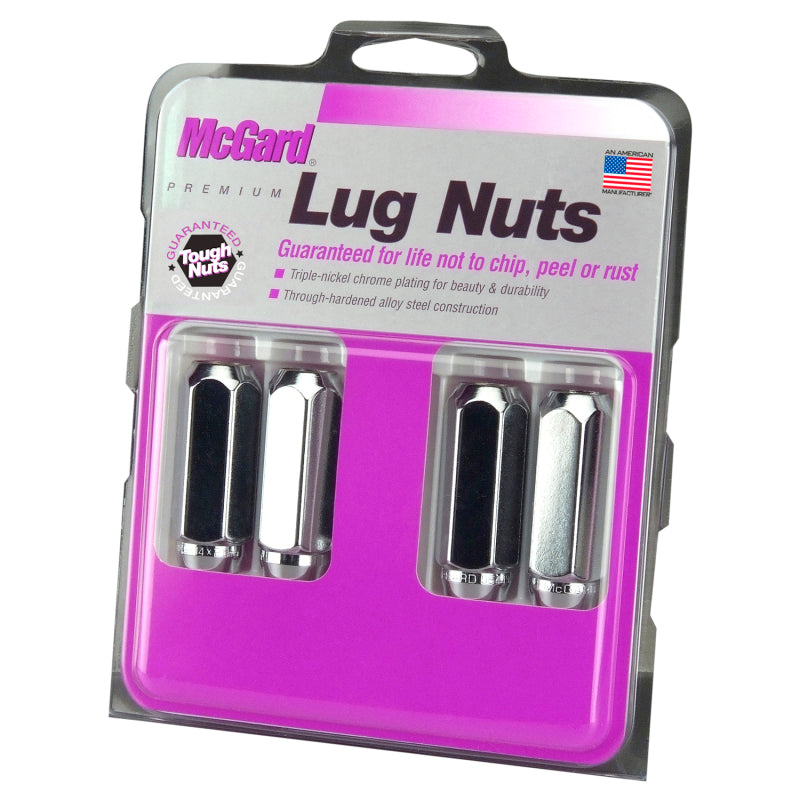 McGard Hex Lug Nut (Cone Seat / Duplex) M14X2.0 / 13/16 Hex / 2.25in. Length (4-Pack) - Chrome McGard Hex Lug Nut (Cone Seat / Duplex) M14X2.0 / 13/16 Hex / 2.25in. Length (4-Pack) - Chrome