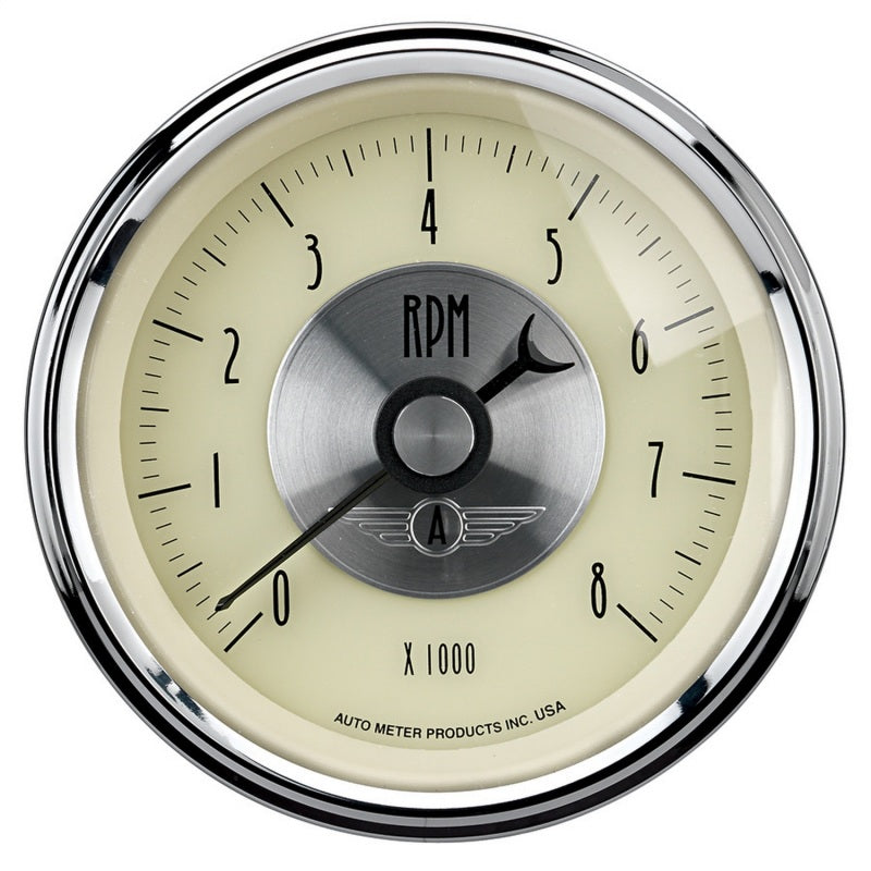AutoMeter Gauge Tachometer 3-3/8in. 8K RPM In-Dash Prestige Antq. Ivory AutoMeter Gauge Tachometer 3-3/8in. 8K RPM In-Dash Prestige Antq. Ivory
