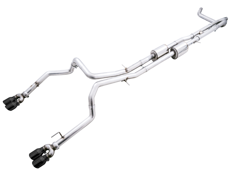 AWE Tuning 4th Gen GM 1500 6.2L 0FG Catback Split Rear Exit (w/ Bumper Cutouts) - Quad Diamond Tips AWE Tuning 4th Gen GM 1500 6.2L 0FG Catback Split Rear Exit (w/ Bumper Cutouts) - Quad Diamond Tips