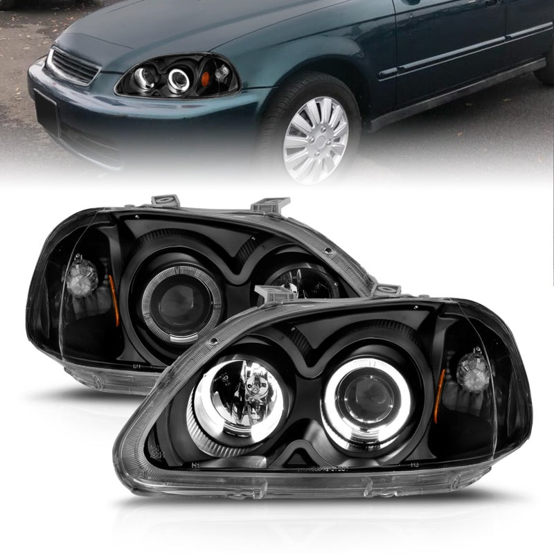 ANZO 1996-1998 Honda Civic Projector Headlights w/ Halo Black ANZO 1996-1998 Honda Civic Projector Headlights w/ Halo Black