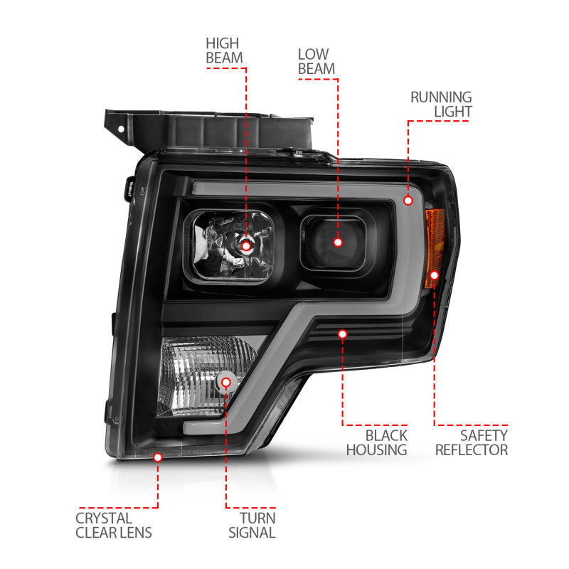 ANZO 2009-2014 Ford F-150 Projector Light Bar H.L Black Amber ANZO 2009-2014 Ford F-150 Projector Light Bar H.L Black Amber
