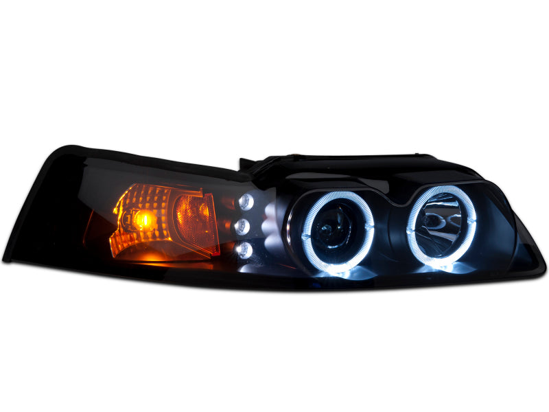Raxiom 99-04 Ford Mustang Dual LED Halo Projector Headlights- Black Housing (Smoked Lens) Raxiom 99-04 Ford Mustang Dual LED Halo Projector Headlights- Black Housing (Smoked Lens)