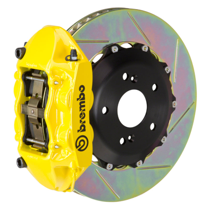 Brembo 99-07 Evo VI/VII/VIII/IXRear GT BBK 4 Piston Cast 328x28 2pc Rotor Slotted Type1-Yellow Brembo 99-07 Evo VI/VII/VIII/IXRear GT BBK 4 Piston Cast 328x28 2pc Rotor Slotted Type1-Yellow