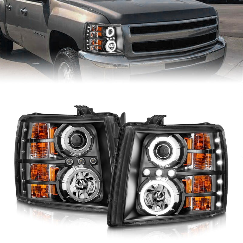 ANZO 2007-2013 Chevrolet Silverado 1500 Projector Headlights w/ Halo Black ANZO 2007-2013 Chevrolet Silverado 1500 Projector Headlights w/ Halo Black