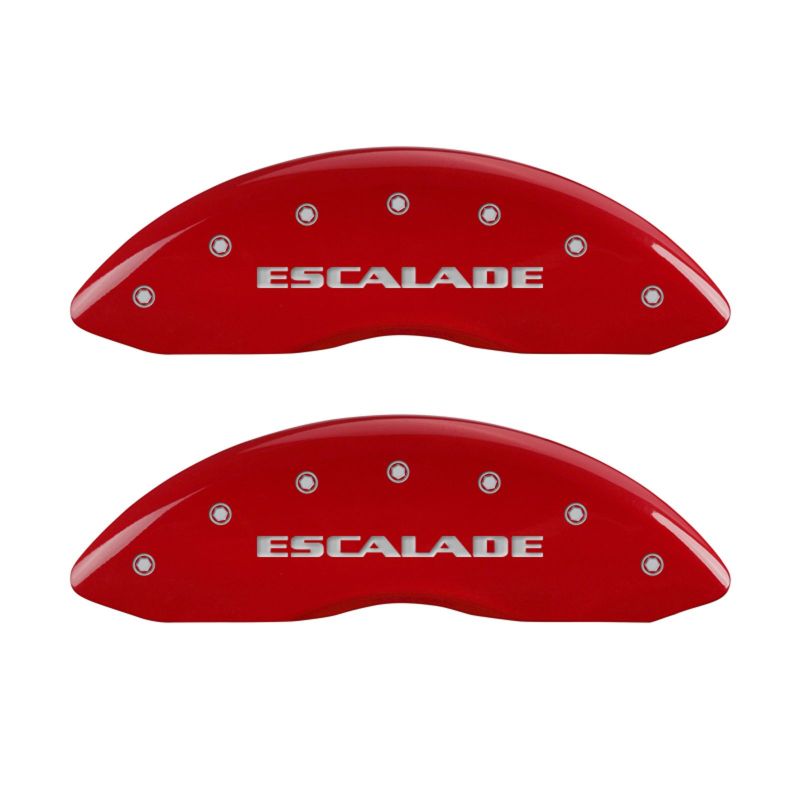 MGP 4 Caliper Covers Engraved Front Escalade Engraved Rear EXT Red finish silver ch MGP 4 Caliper Covers Engraved Front Escalade Engraved Rear EXT Red finish silver ch