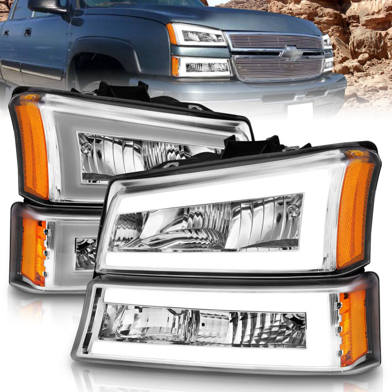 ANZO 2003-2006 Chevrolet Silverado 1500 Crystal Headlights w/ Light Bar Chrome Housing ANZO 2003-2006 Chevrolet Silverado 1500 Crystal Headlights w/ Light Bar Chrome Housing