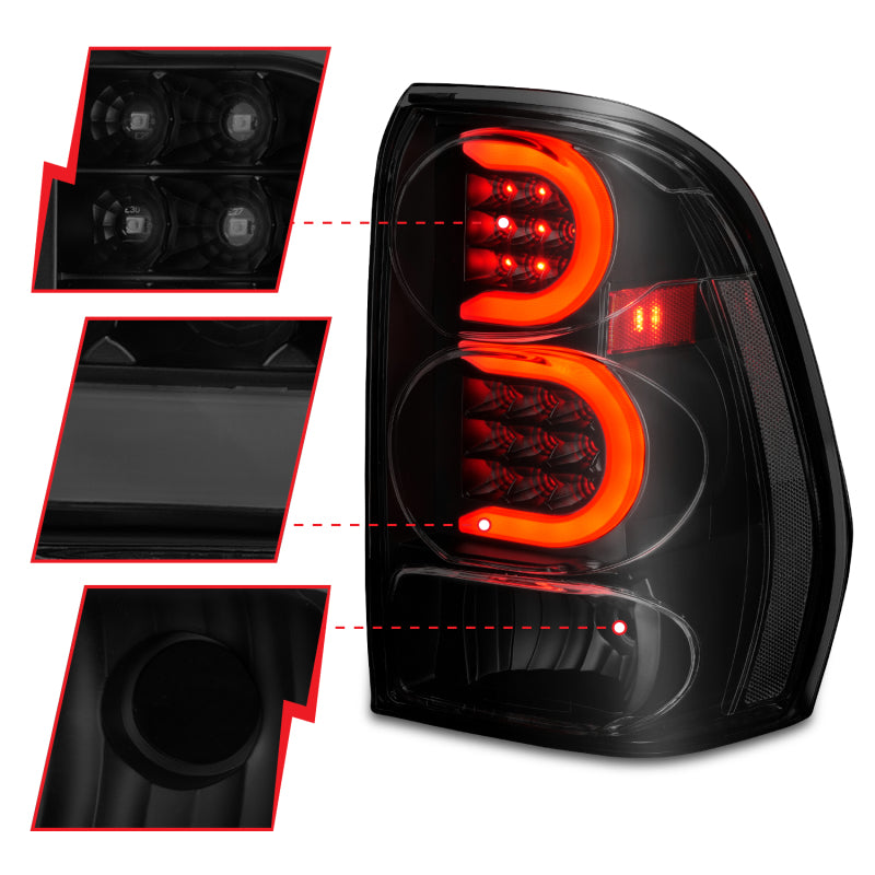 ANZO 2002-2009 Chevrolet Trailblazer LED Tail Lights w/ Light Bar Black Housing Smoke Lens ANZO 2002-2009 Chevrolet Trailblazer LED Tail Lights w/ Light Bar Black Housing Smoke Lens